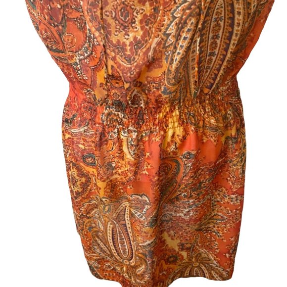 Lauren Ralph Lauren Size 6 Women's Sheer Bright Orange Paisley Print Dress - Picture 4 of 7